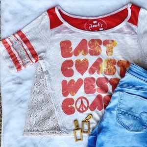 East/West Coast Football-Style Tee w/ Crochet